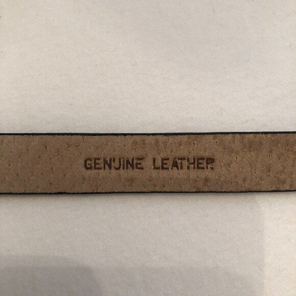 Vtg Black Skinny Leather Silvertone Round Belt Buckle  Slide Adjustable XL - Picture 6 of 7